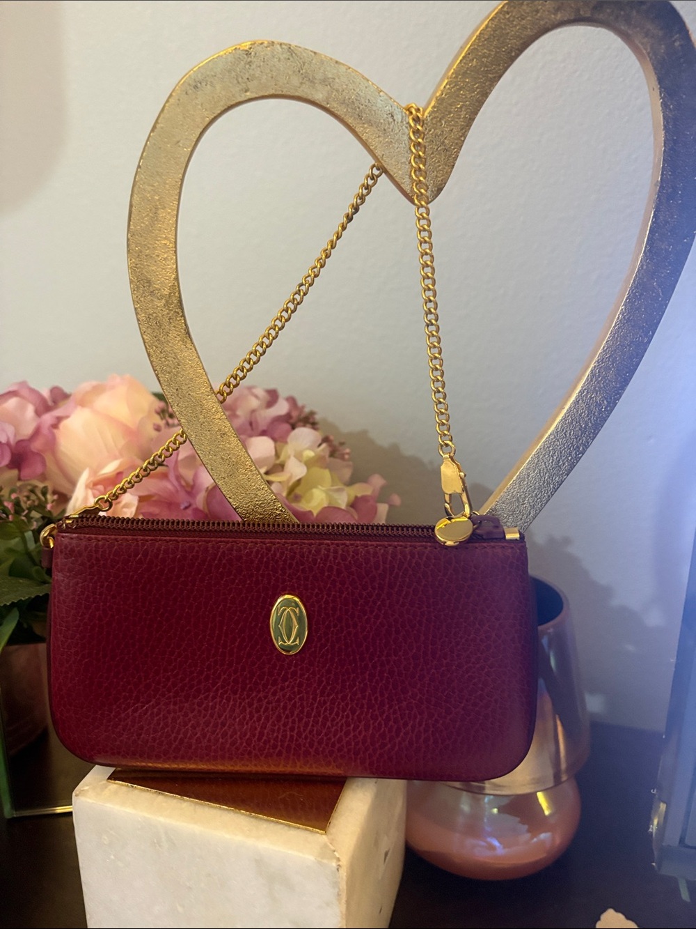 Cartier Burgundy Mini Chain Shoulder Bag with Gold Hardware